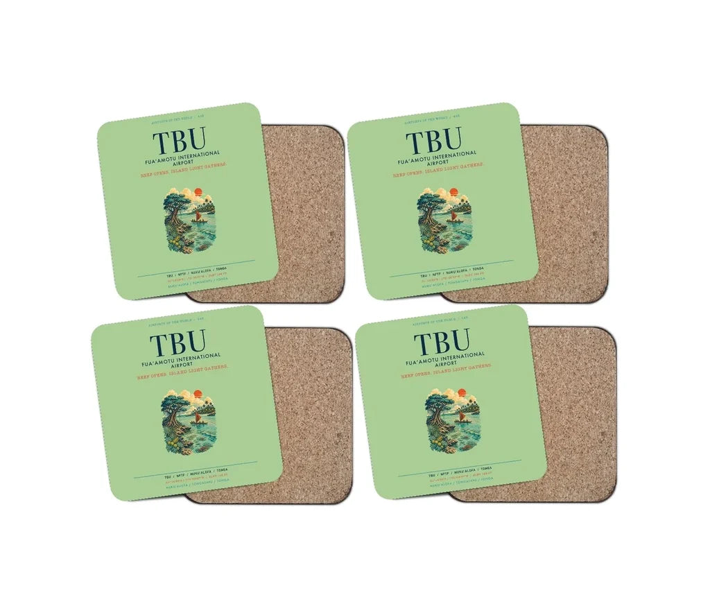 Fuaʻamotu International Airport (TBU) design on light green 4 pieces set coaster