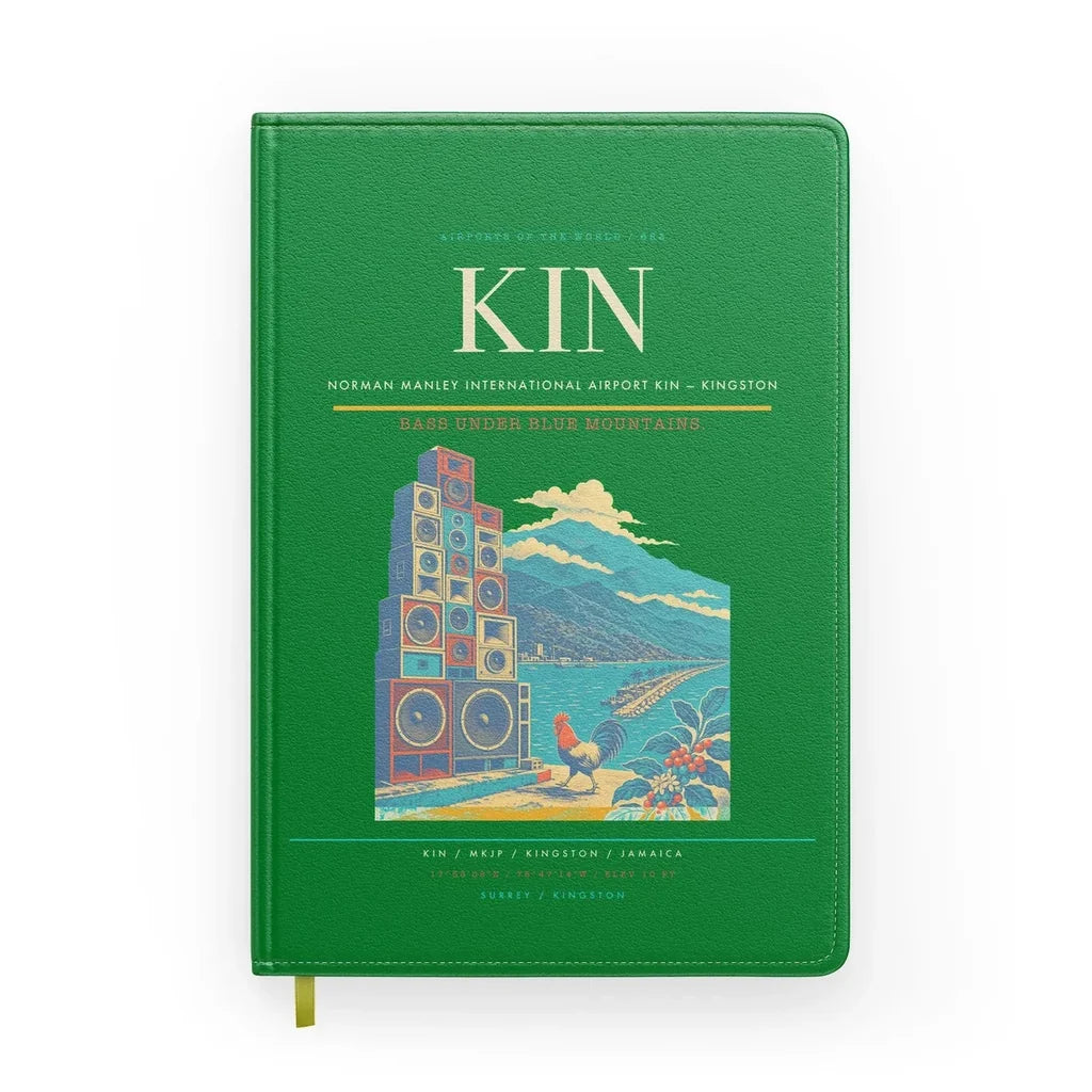Norman Manley International Airport (KIN) design on green notebook