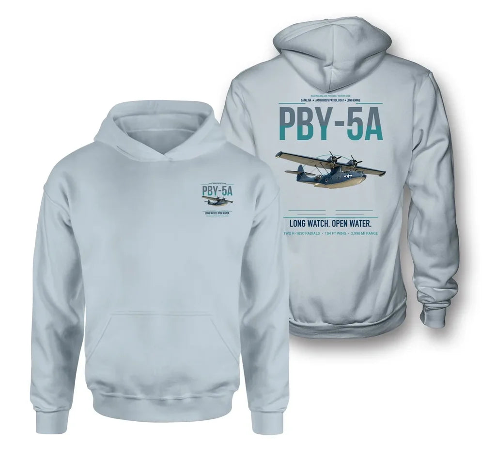 PBY-5A Catalina design on light blue double-side hoodie, double-side print