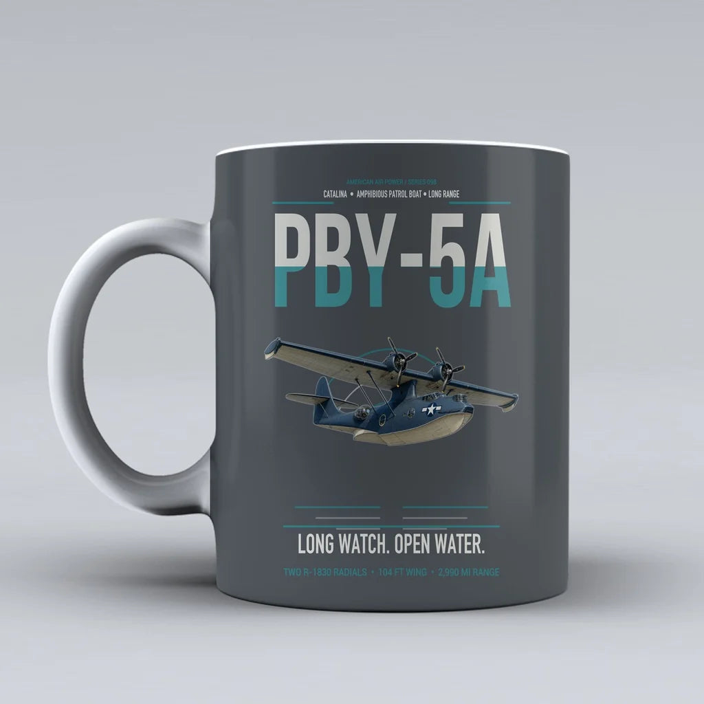 PBY-5A Catalina design on gray ceramic mug, double-side print