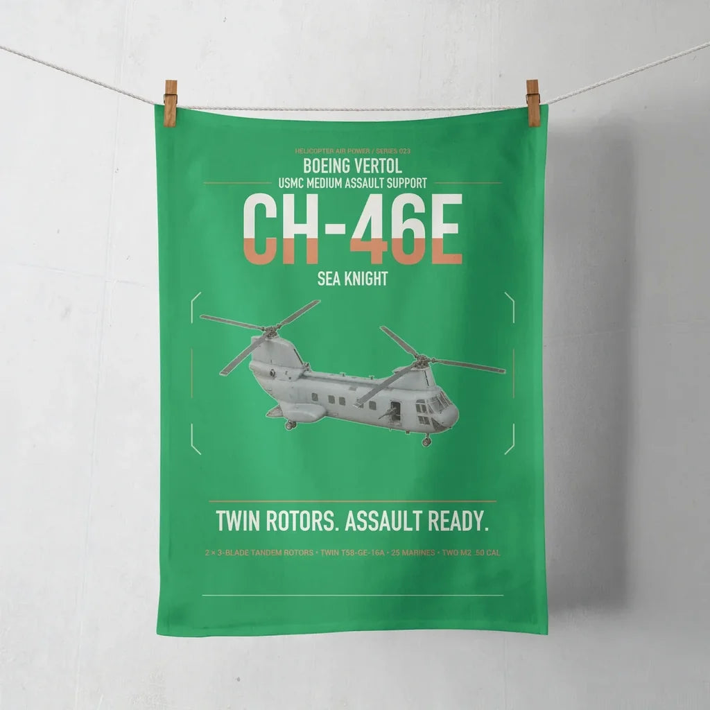 Boeing Vertol CH-46E Sea Knight design on green towel