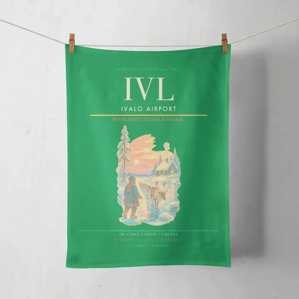 Ivalo Airport (IVL) design on green towel
