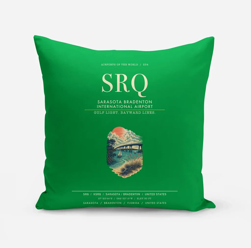 Sarasota Bradenton International Airport (SRQ) design on green pillow