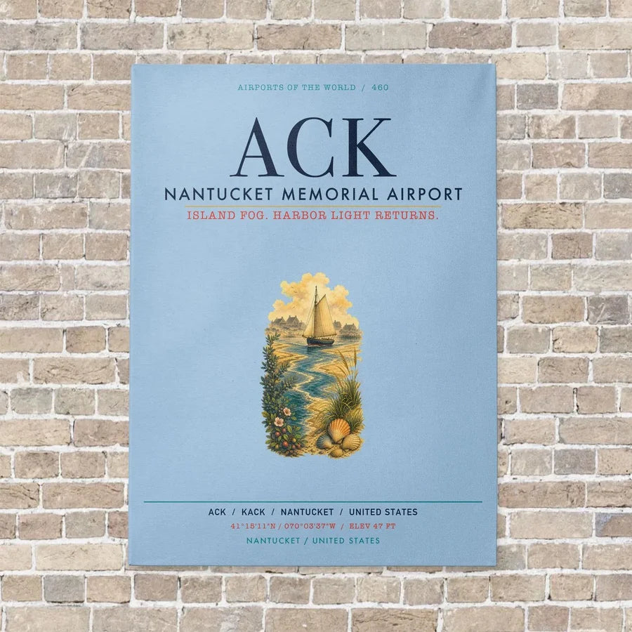 Nantucket Memorial Airport ACK vertical canvas print - no frame - light blue background