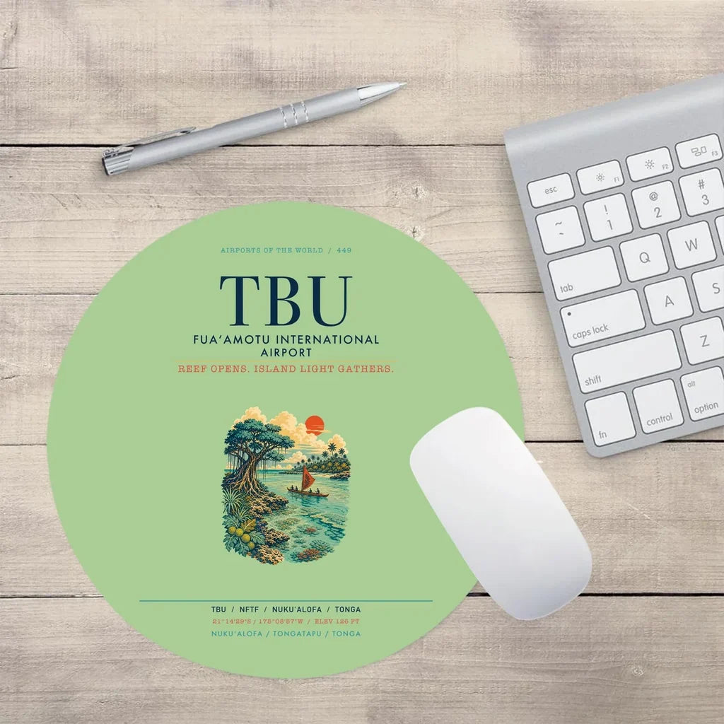 Fuaʻamotu International Airport (TBU) design on light green round mouse pad