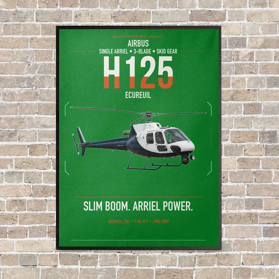 Airbus H125 vertical canvas print - framed - green background