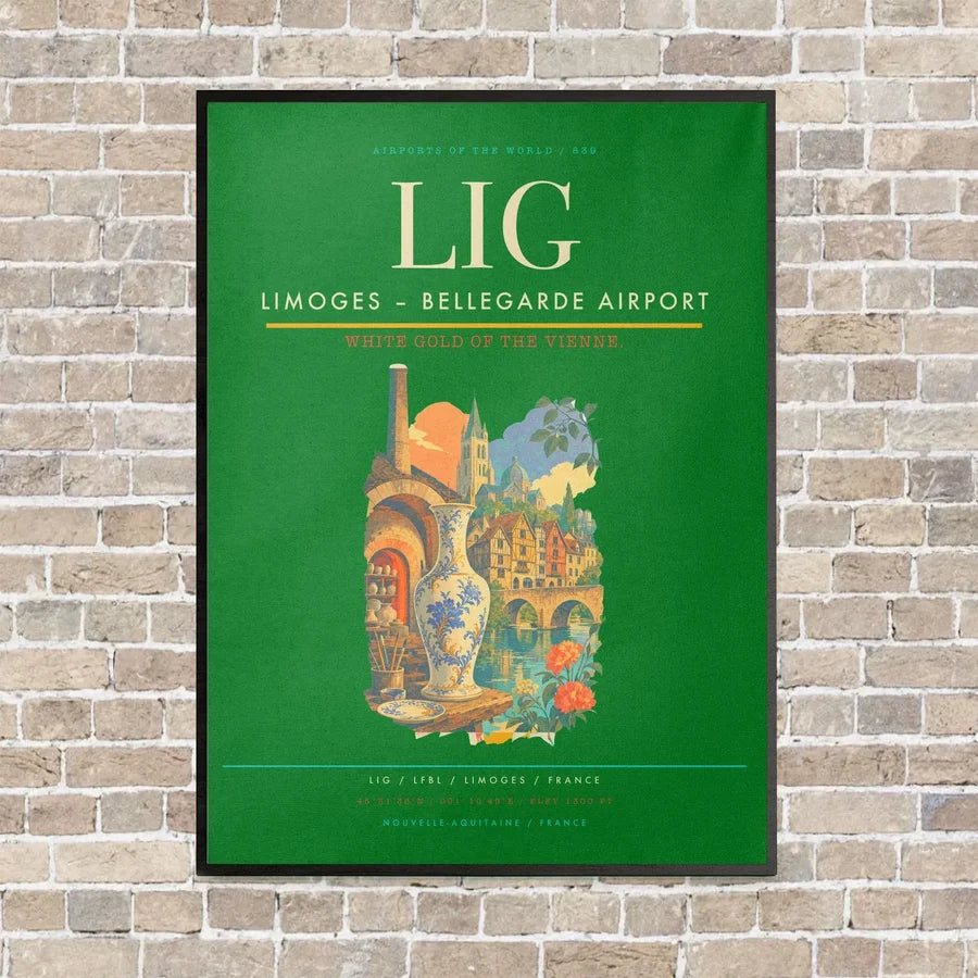 Limoges – Bellegarde Airport LIG vertical canvas print - framed - green background
