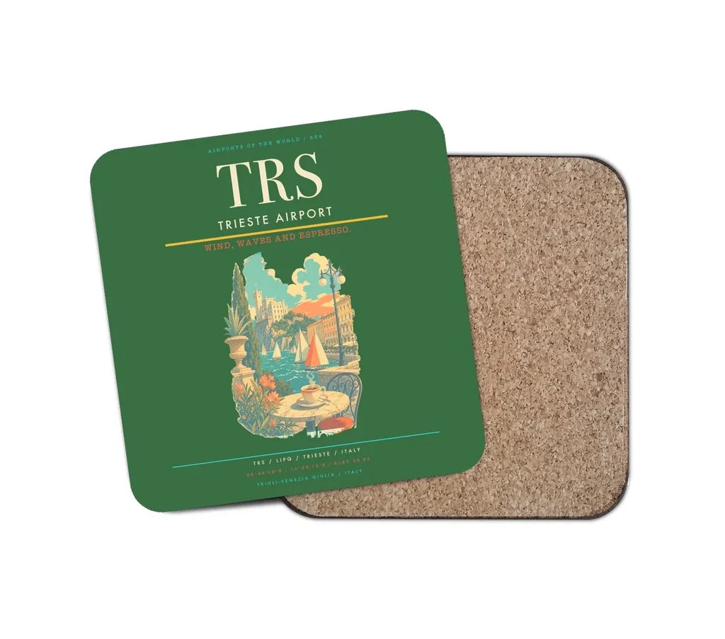 Trieste Airport (TRS) design on green 1 piece coaster