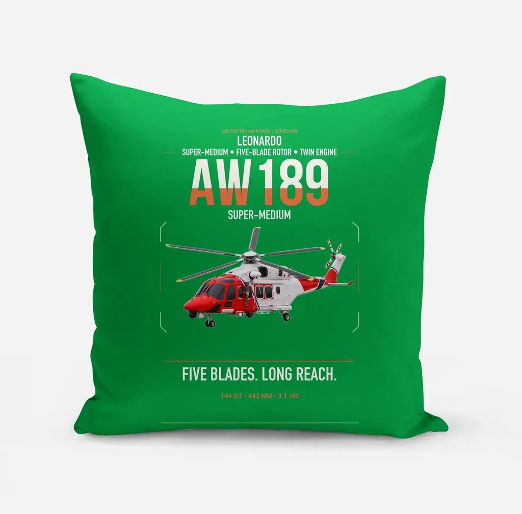 Leonardo AW189 design on green pillow