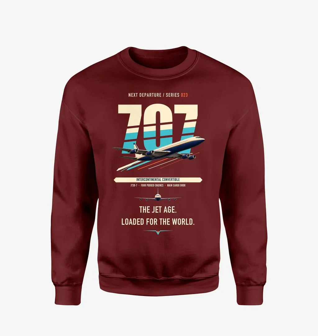 Boeing 707-320C design on wine red sweatshirt