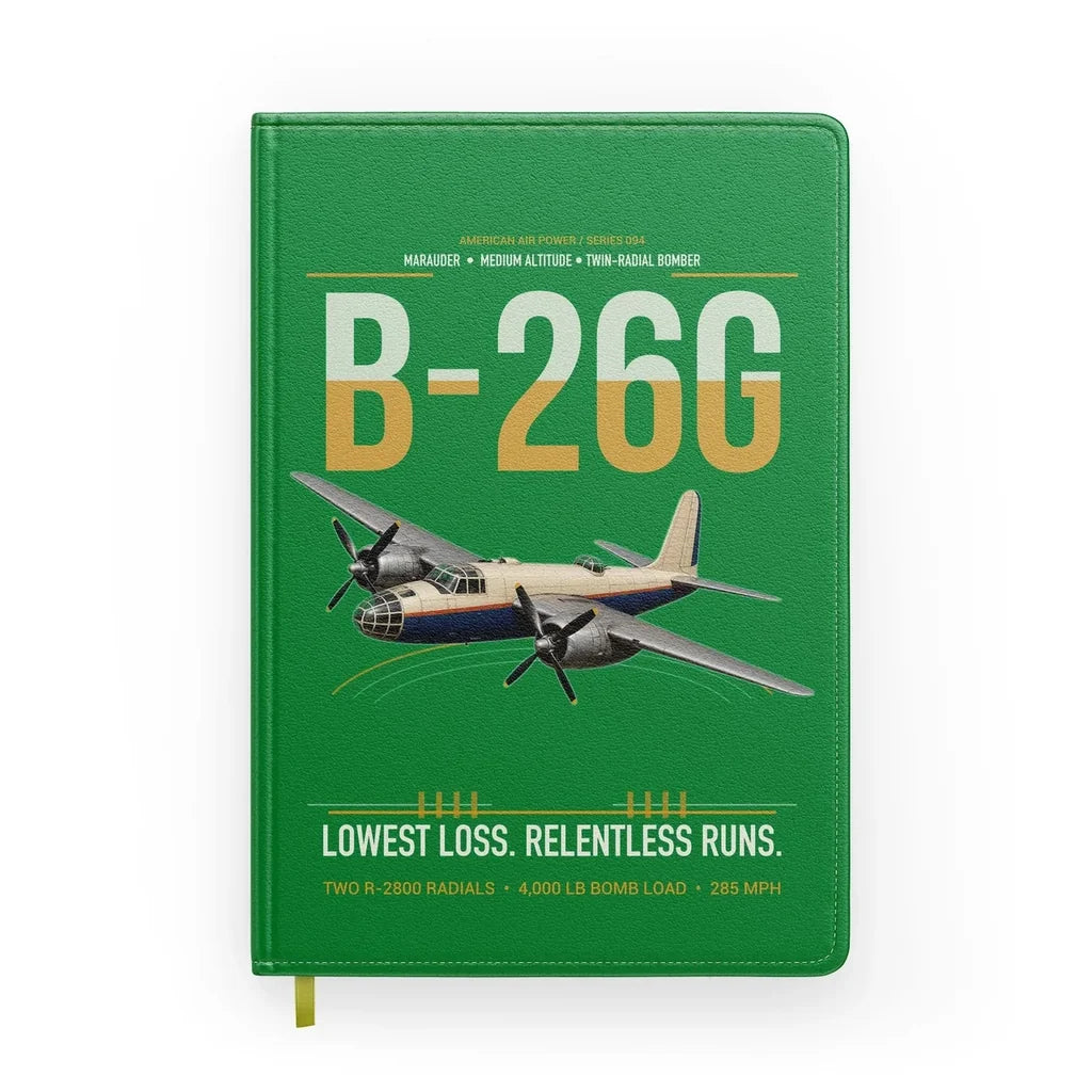 B-26G Marauder design on green notebook