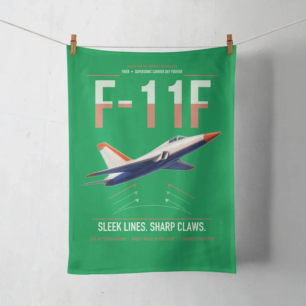 F-11F Tiger design on green towel