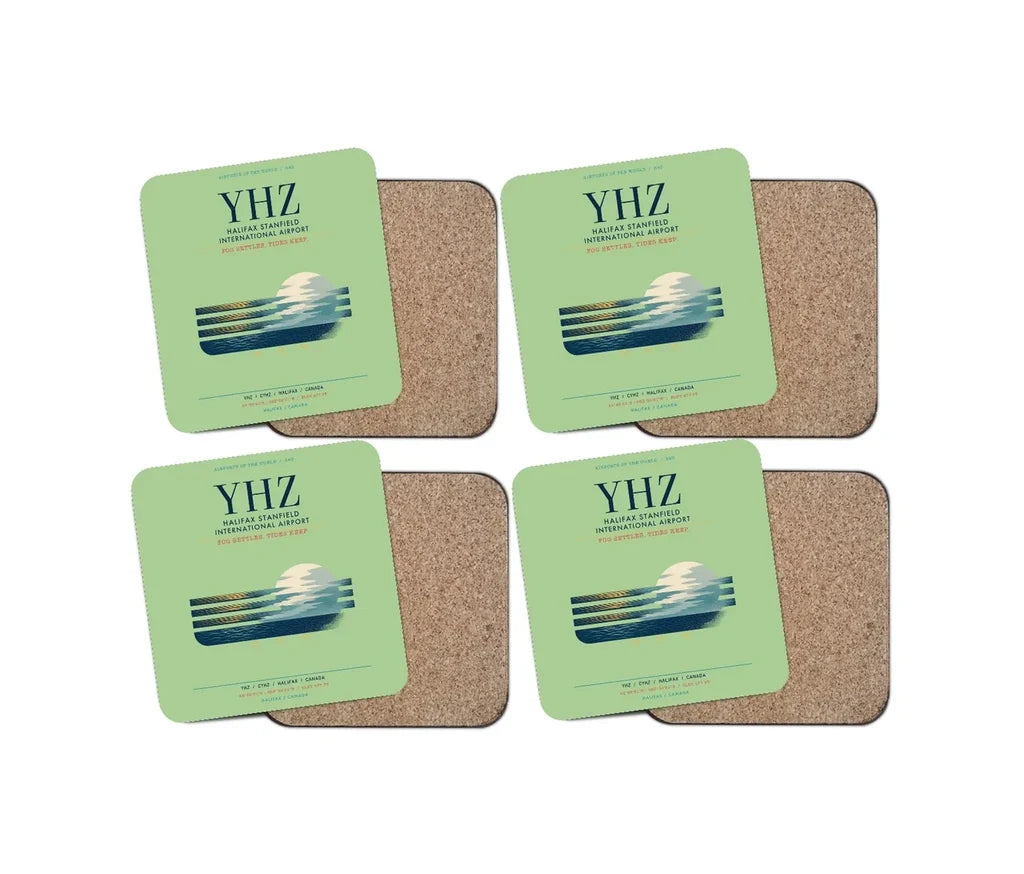 Halifax Stanfield International Airport (YHZ) design on light green 4 pieces set coaster