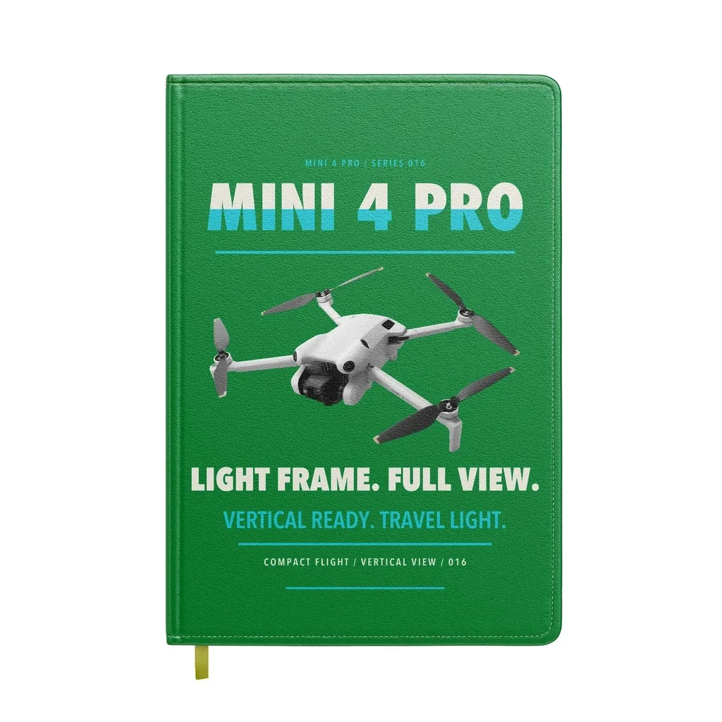 DJI Mini 4 Pro design on green notebook