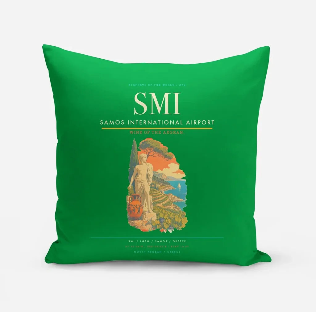 Samos International Airport (SMI) design on green pillow