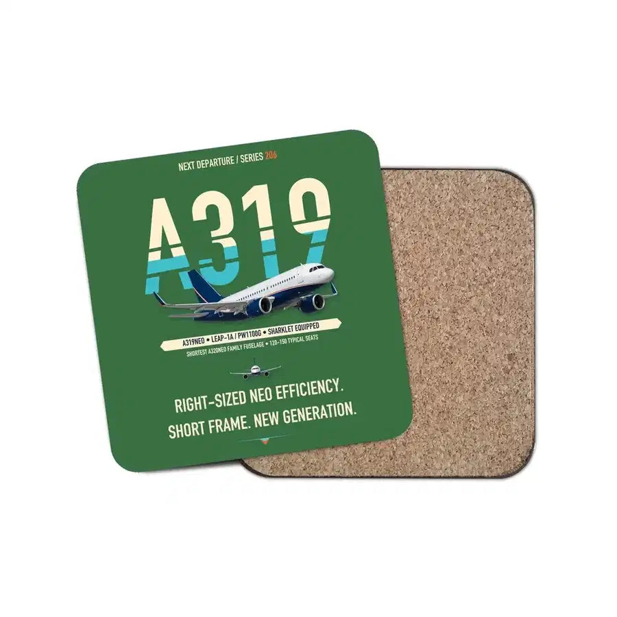 Airbus A319neo design on green 1 piece coaster