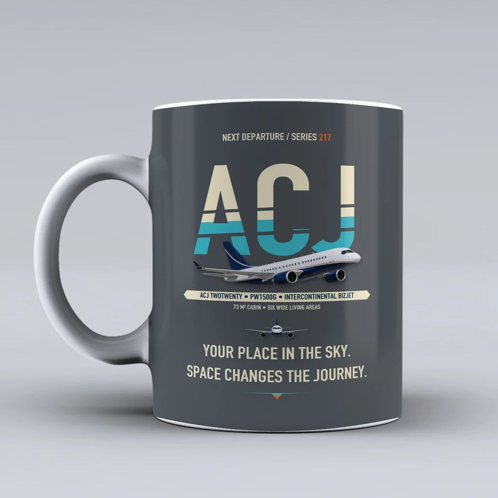 ACJ TwoTwenty Mug design on gray airbus