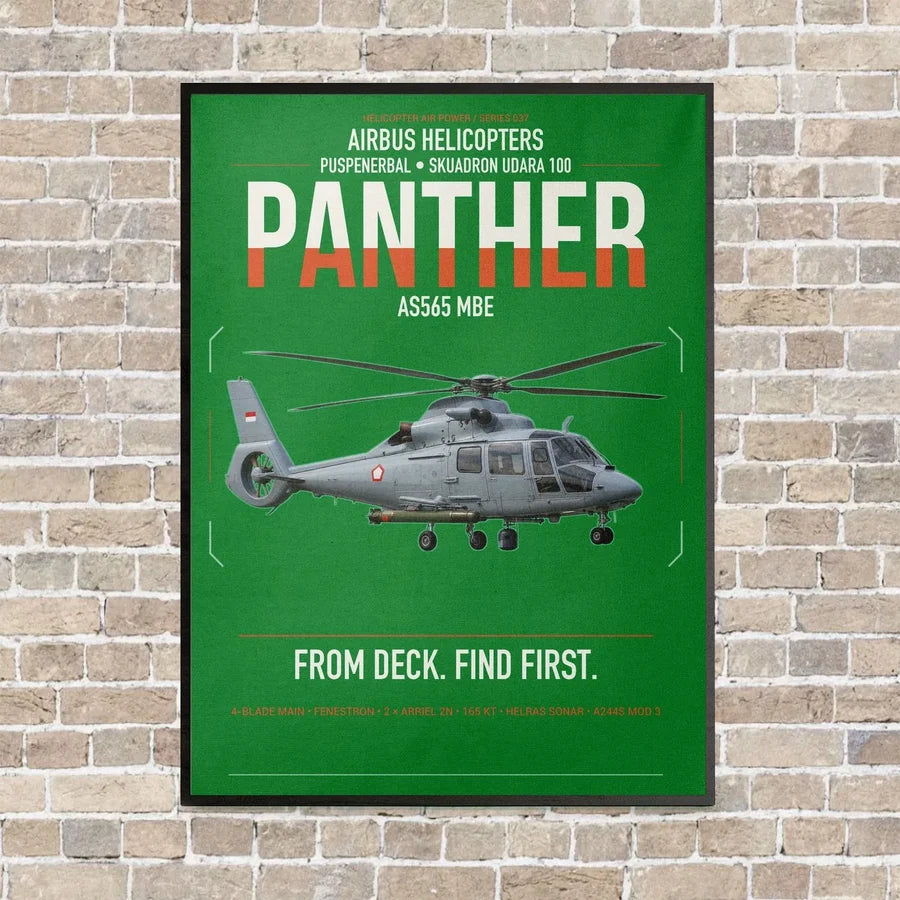 Airbus Helicopters AS565 MBe Panther vertical canvas print - framed - green background