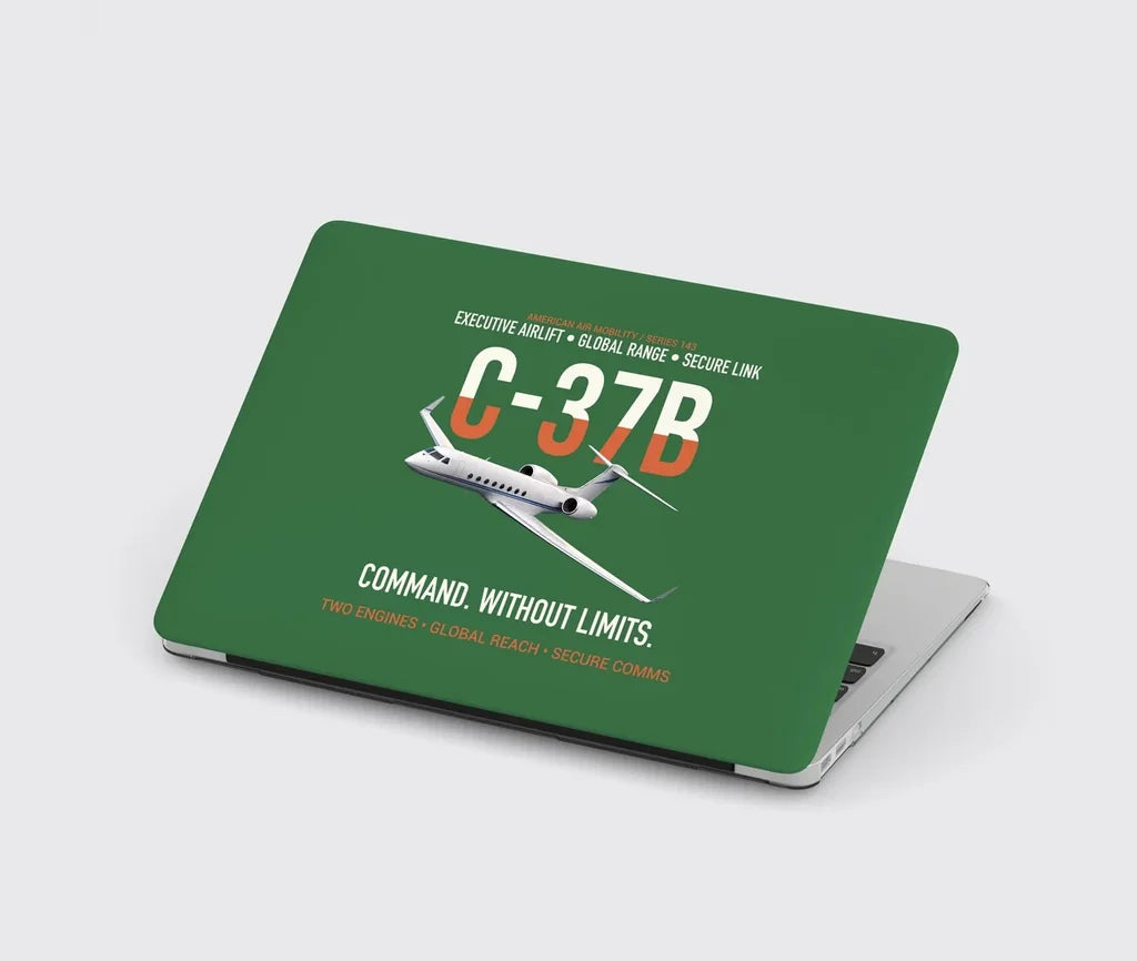 C-37B Global Command Link design on green MacBook case