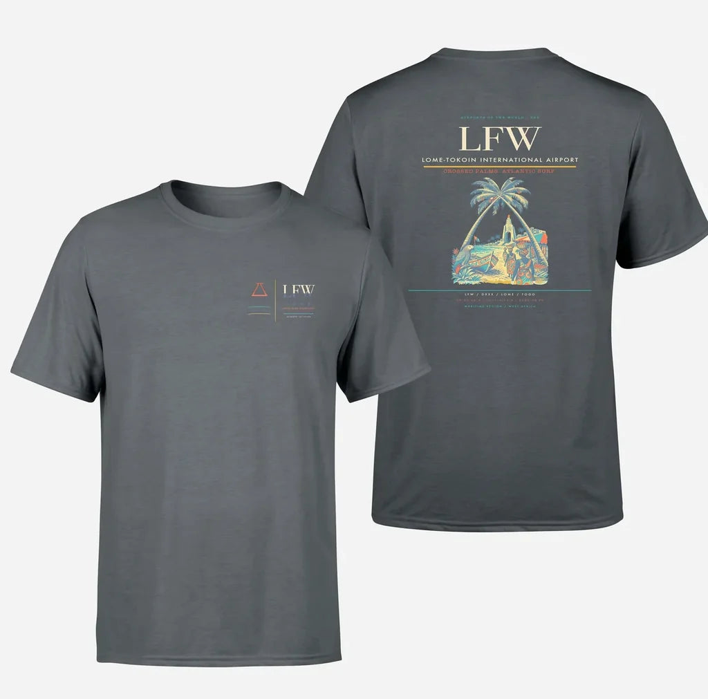Lome-Tokoin International Airport (LFW) design printed on gray double-side t-shirt