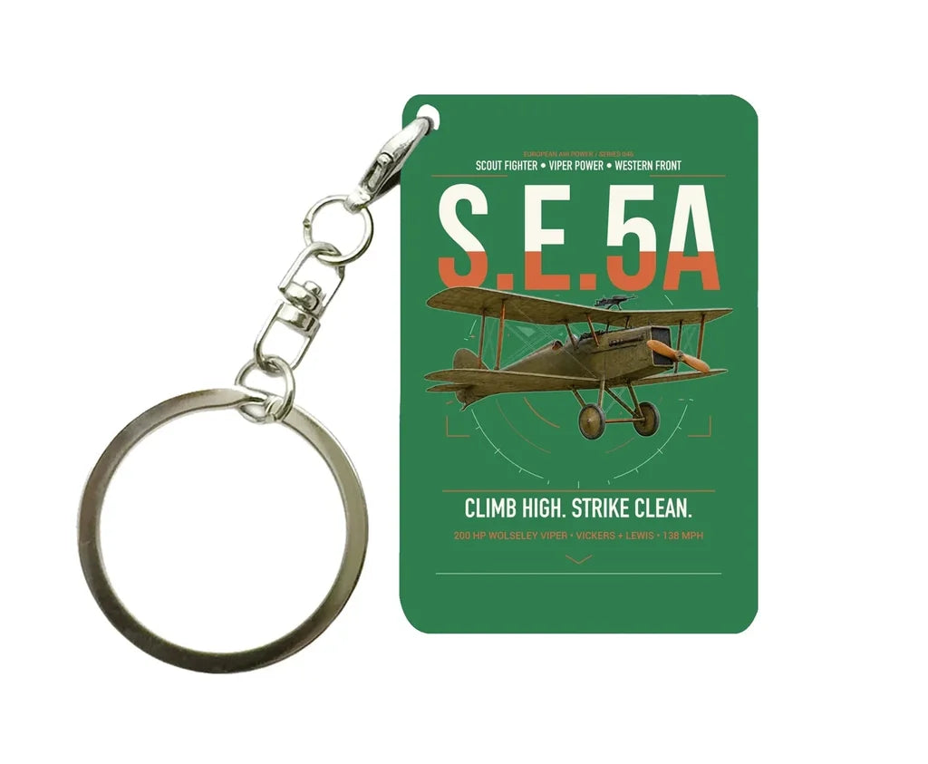 Royal Aircraft Factory S.E.5a design on green designed key chain, double-side print