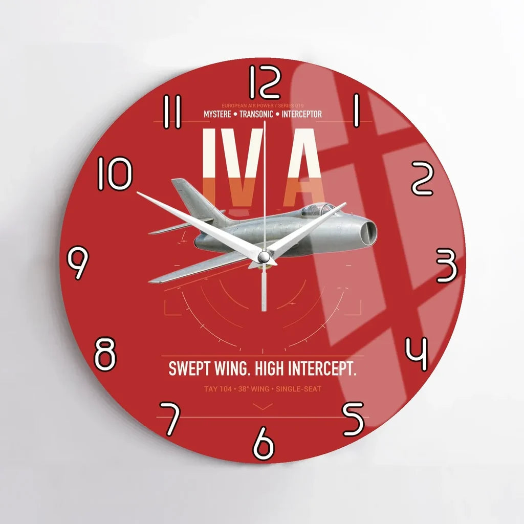 Dassault Mystère IV A design on red no frame wall clock