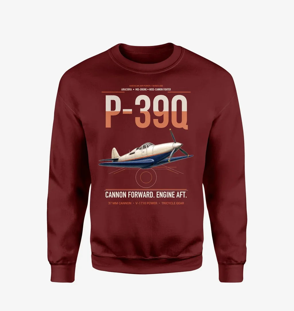 P-39Q Airacobra design on wine red sweatshirt