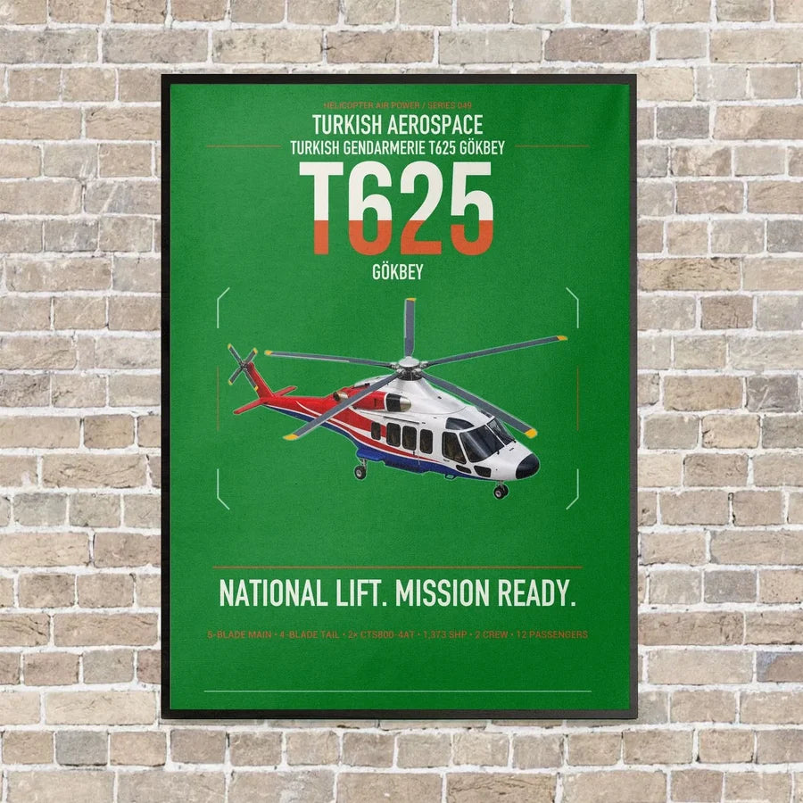 Turkish Aerospace T625 Gökbey vertical canvas print - framed - green background