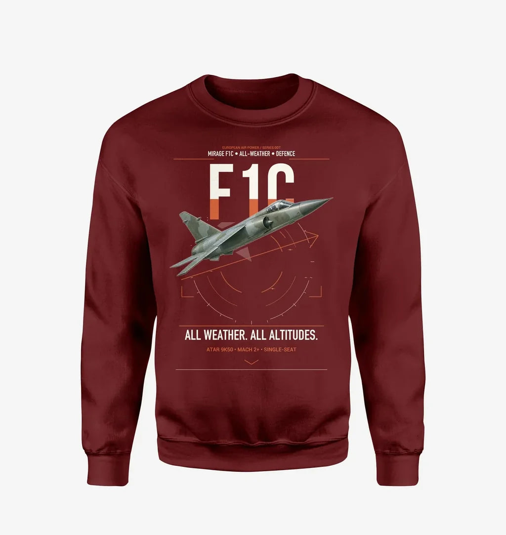 Dassault Mirage F1C design on wine red sweatshirt