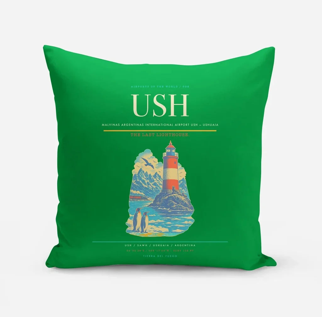 Malvinas Argentinas International Airport (USH) design on green pillow