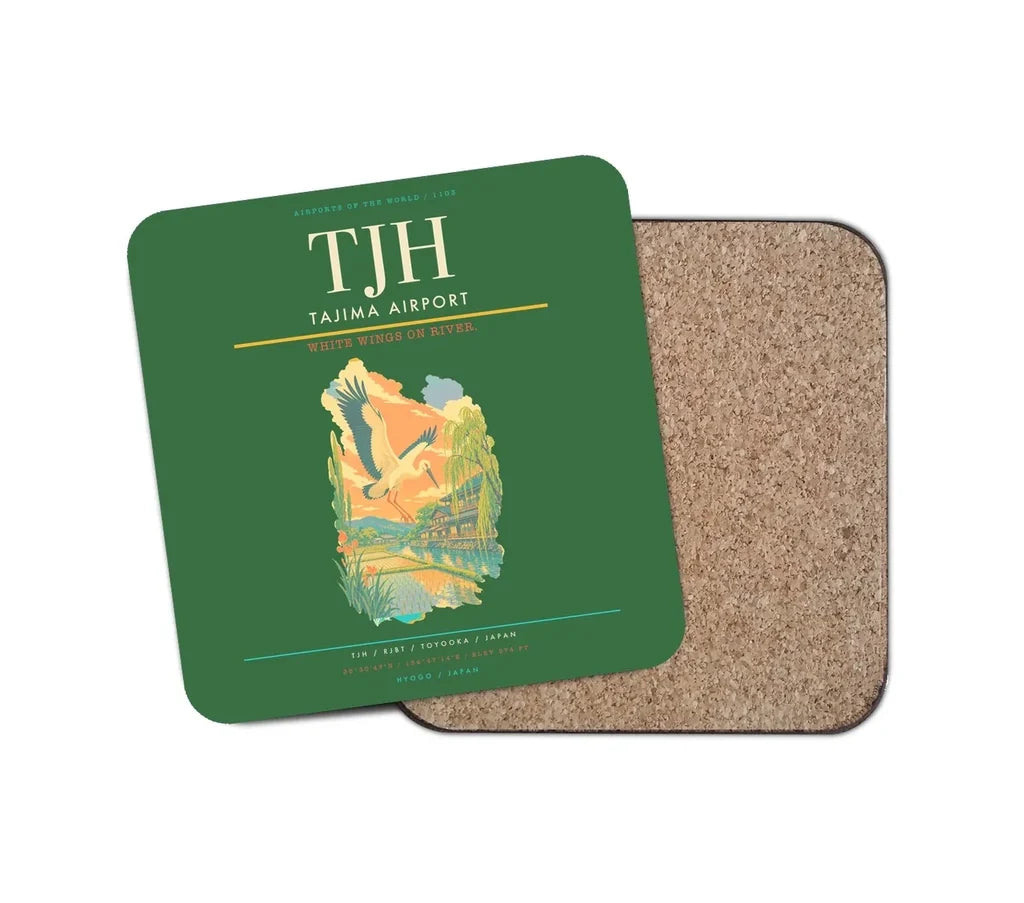Tajima Airport (TJH) design on green 1 piece coaster