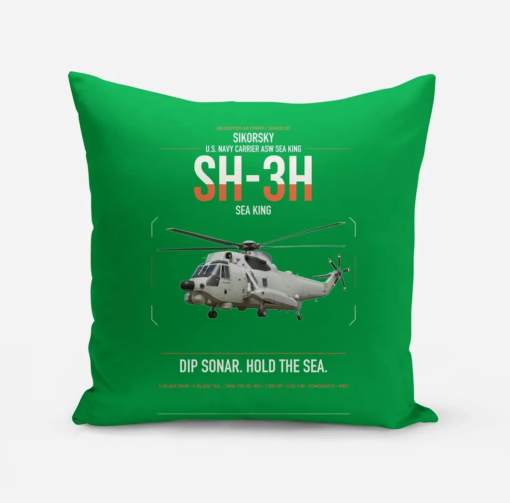Sikorsky SH-3H Sea King design on green pillow