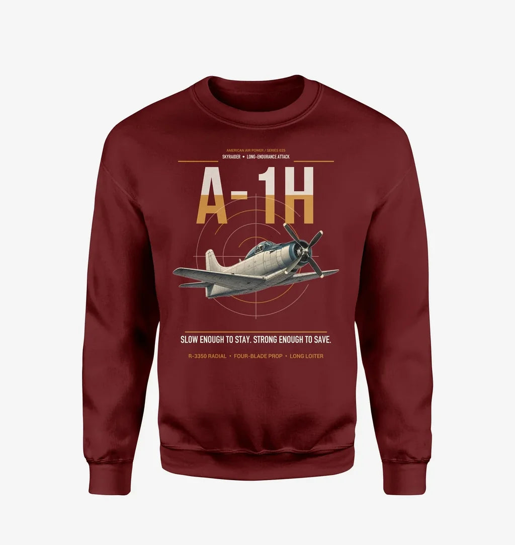 A-1H Skyraider design on wine red sweatshirt