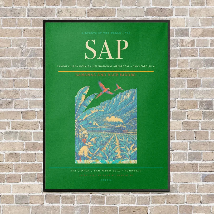 Ramón Villeda Morales International Airport SAP — San Pedro Sula vertical canvas print - framed - green background
