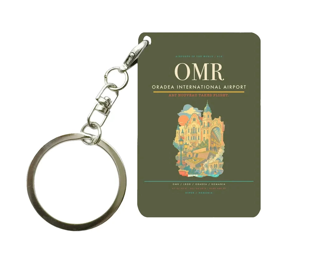 Oradea International Airport (OMR) design on green army key chain
