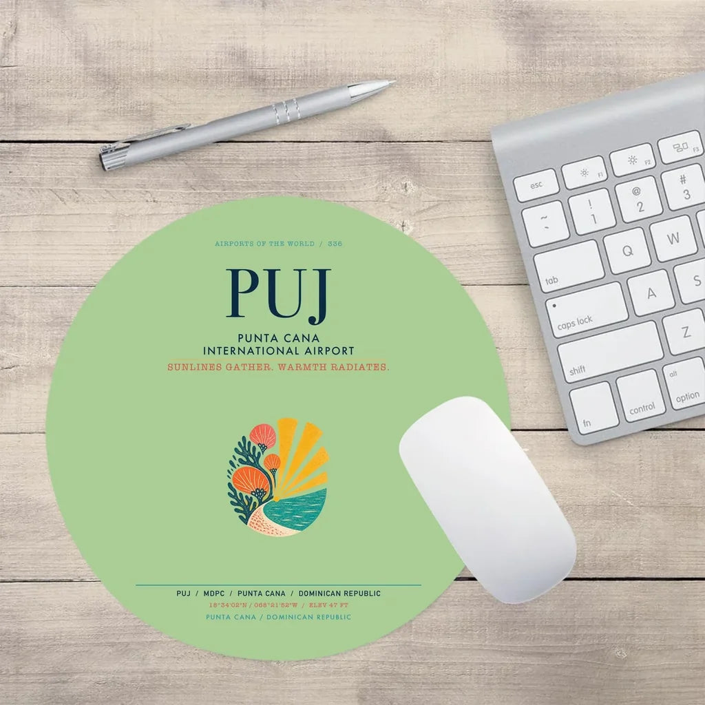 Punta Cana International Airport (PUJ) design on light green round mouse pad