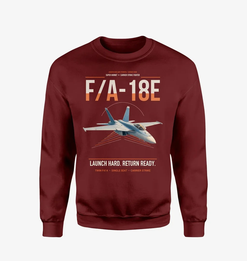 F-A-18E Super Hornet design on wine red sweatshirt