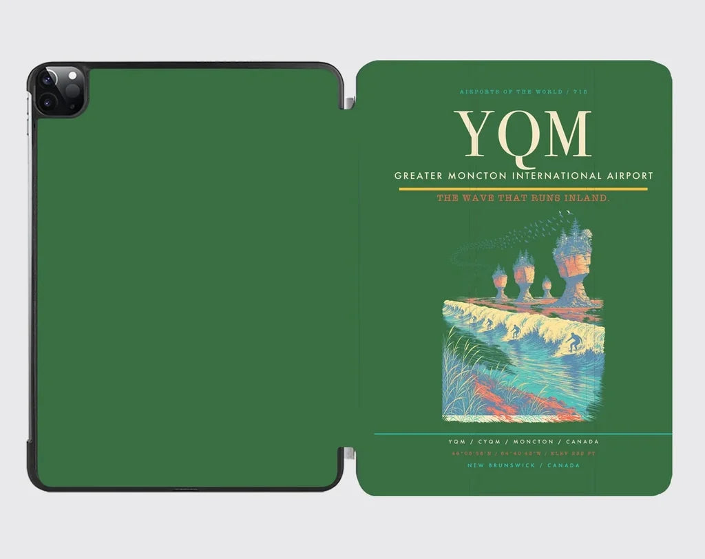 Greater Moncton International Airport (YQM) design on green ipad tablet case