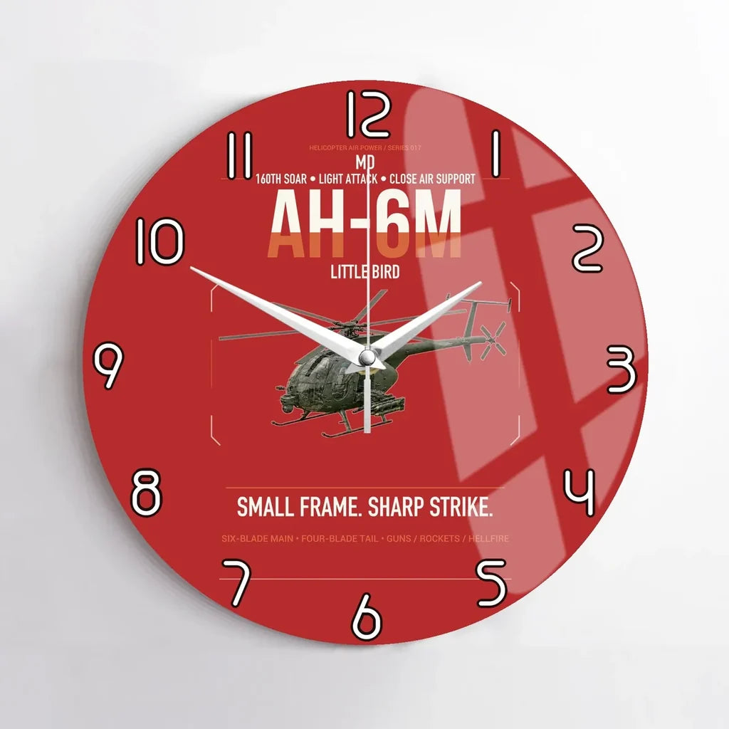 MD AH-6M Little Bird design on red no frame wall clock