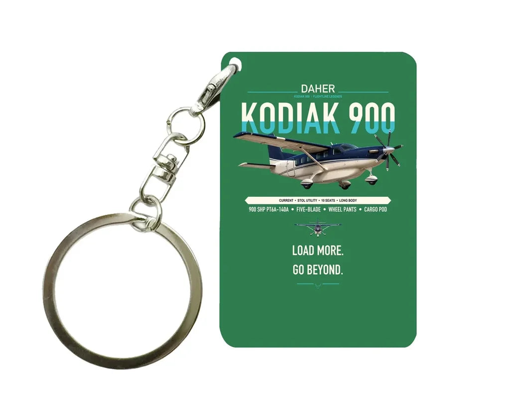 Daher Kodiak 900 design on green designed key chain, double-side print