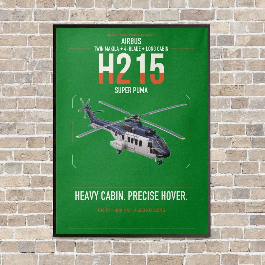 Airbus H215 vertical canvas print - framed - green background