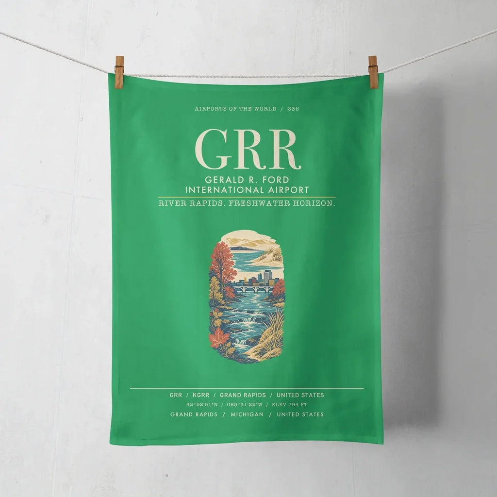 Gerald R. Ford International Airport Grand Rapids (GRR) design on green towel