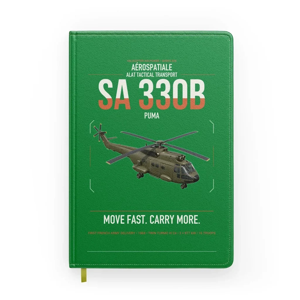 Aérospatiale SA 330B Puma design on green notebook