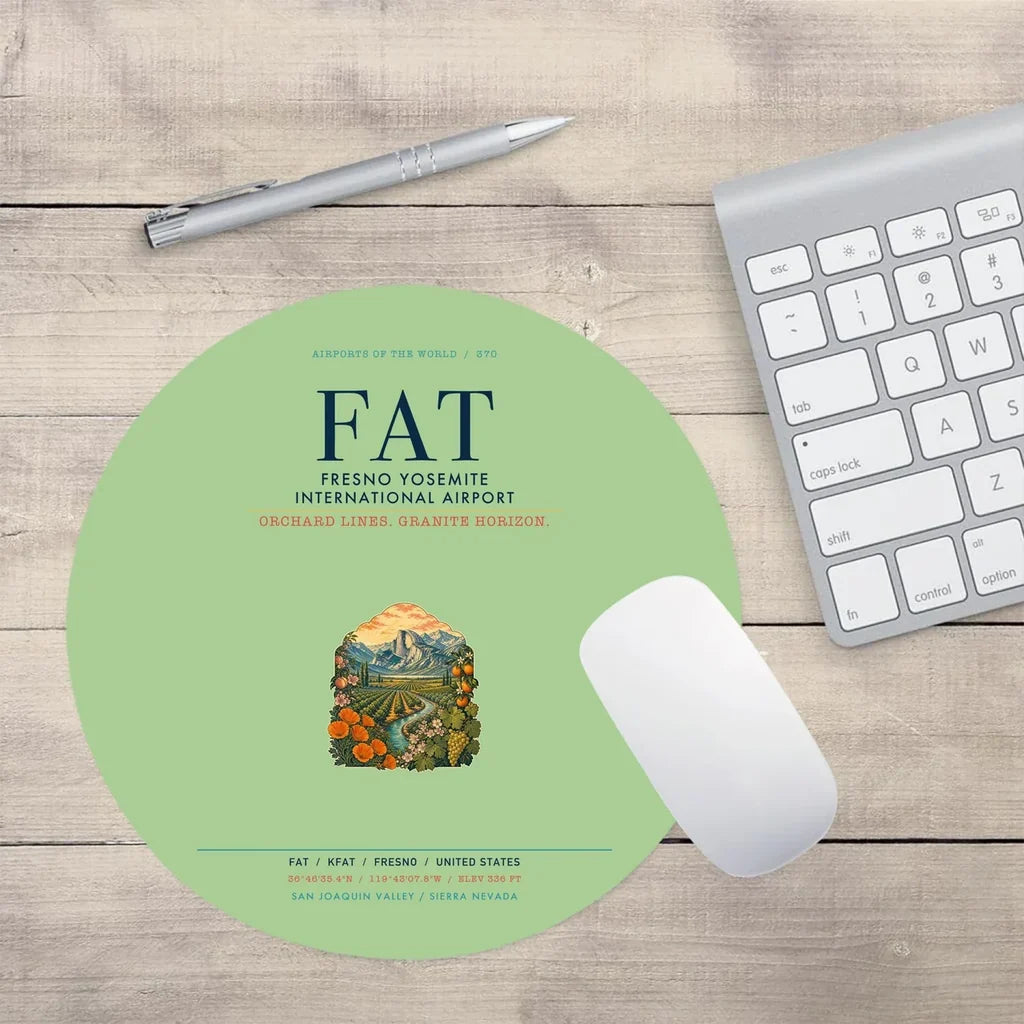 Fresno Yosemite International Airport (FAT) design on light green round mouse pad