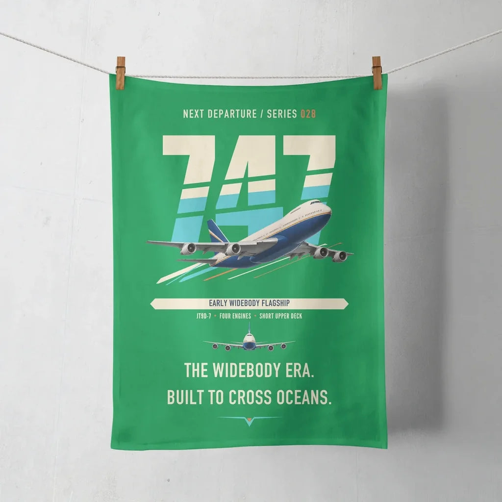 Boeing 747-200B design on green towel