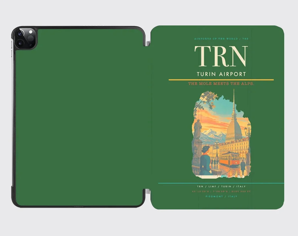 Turin Airport (TRN) design on green ipad tablet case