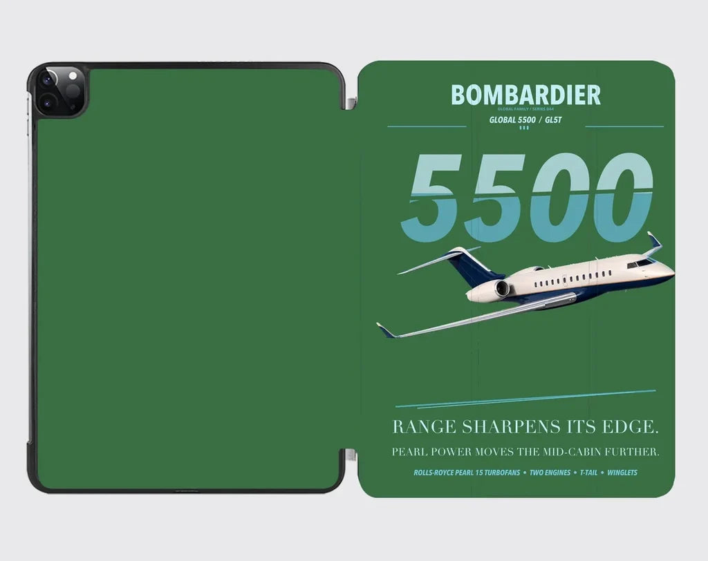 Bombardier Global 5500 design on green ipad tablet case