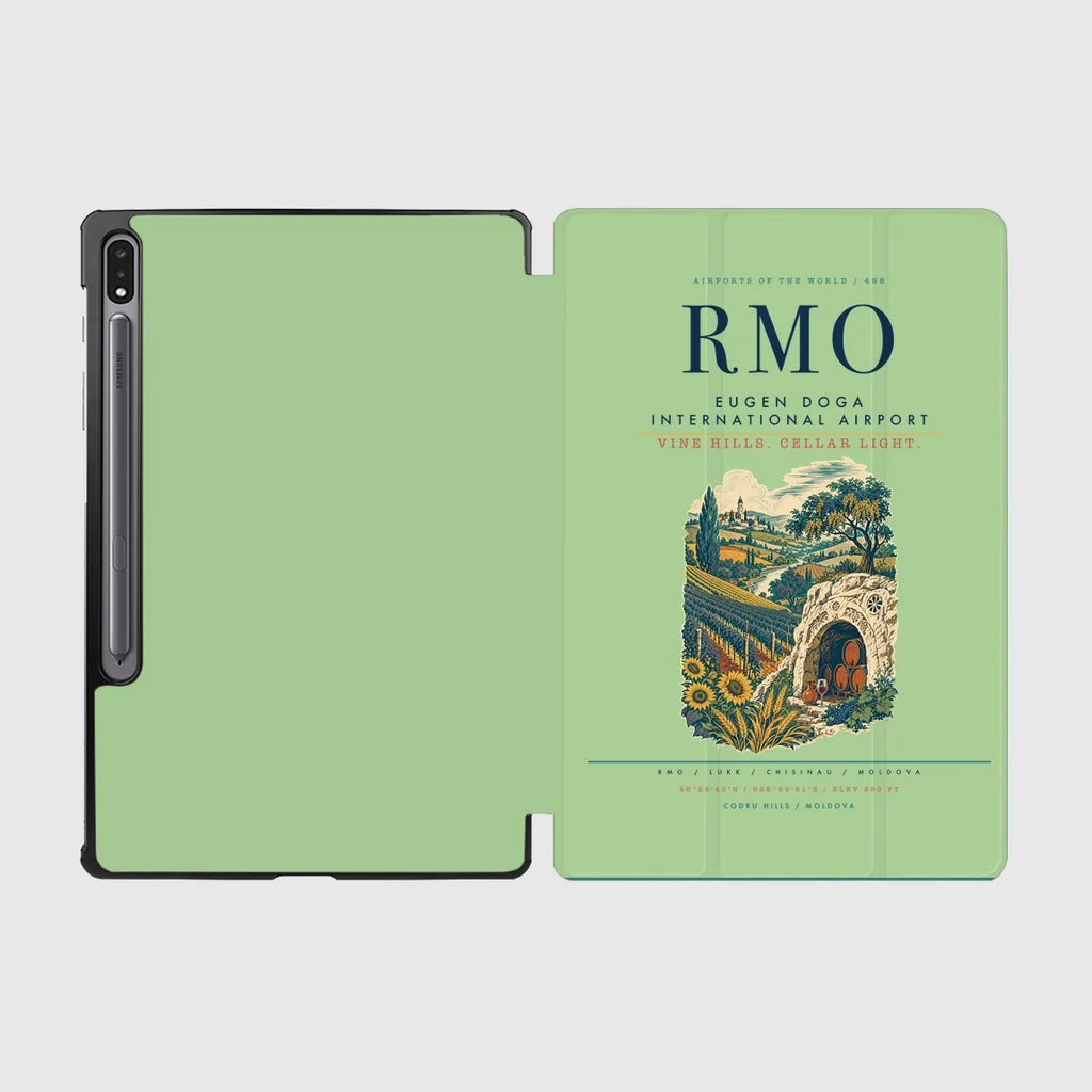 Chisinau Eugen Doga International Airport (RMO) design on light green samsung tablet tablet case