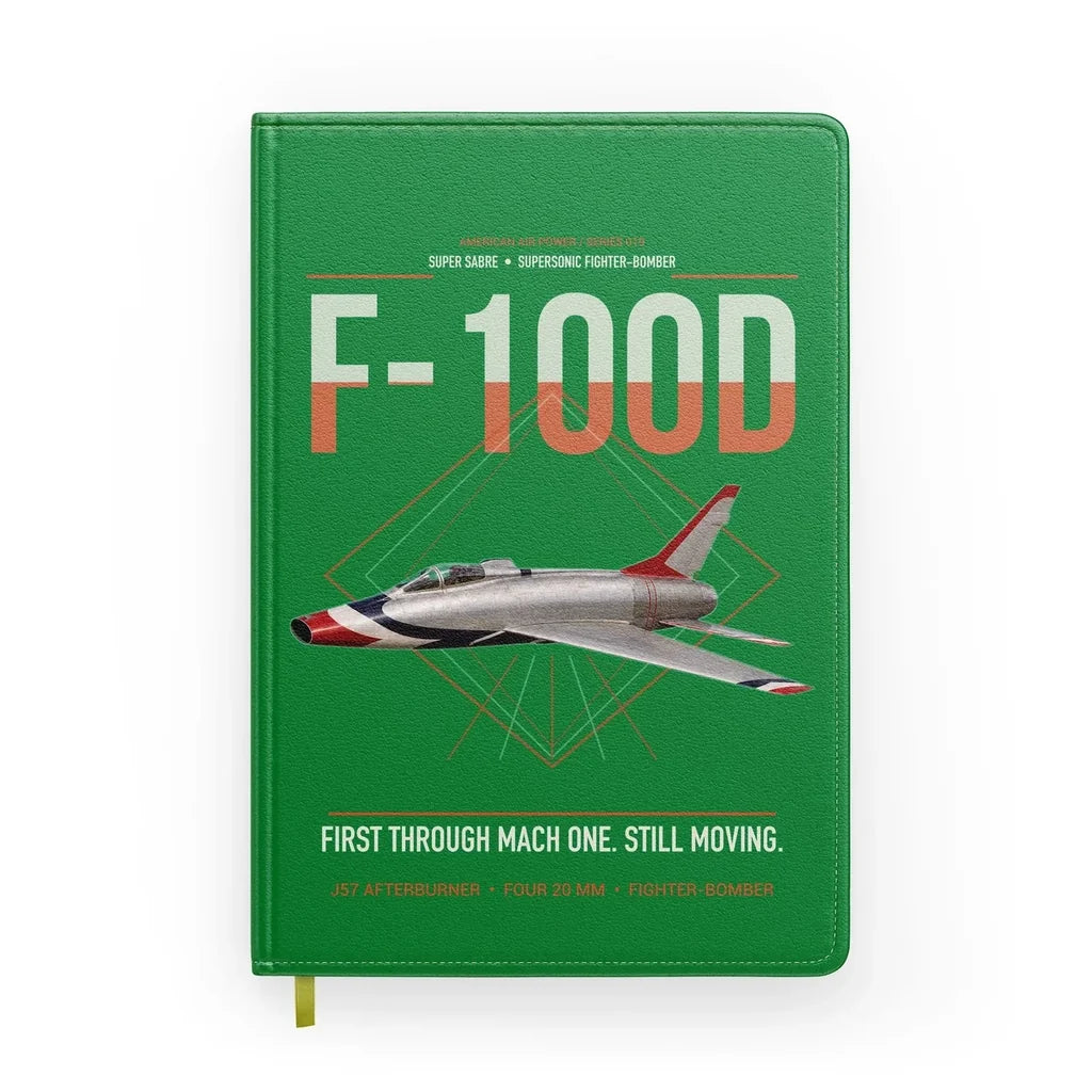 F-100D Super Sabre design on green notebook