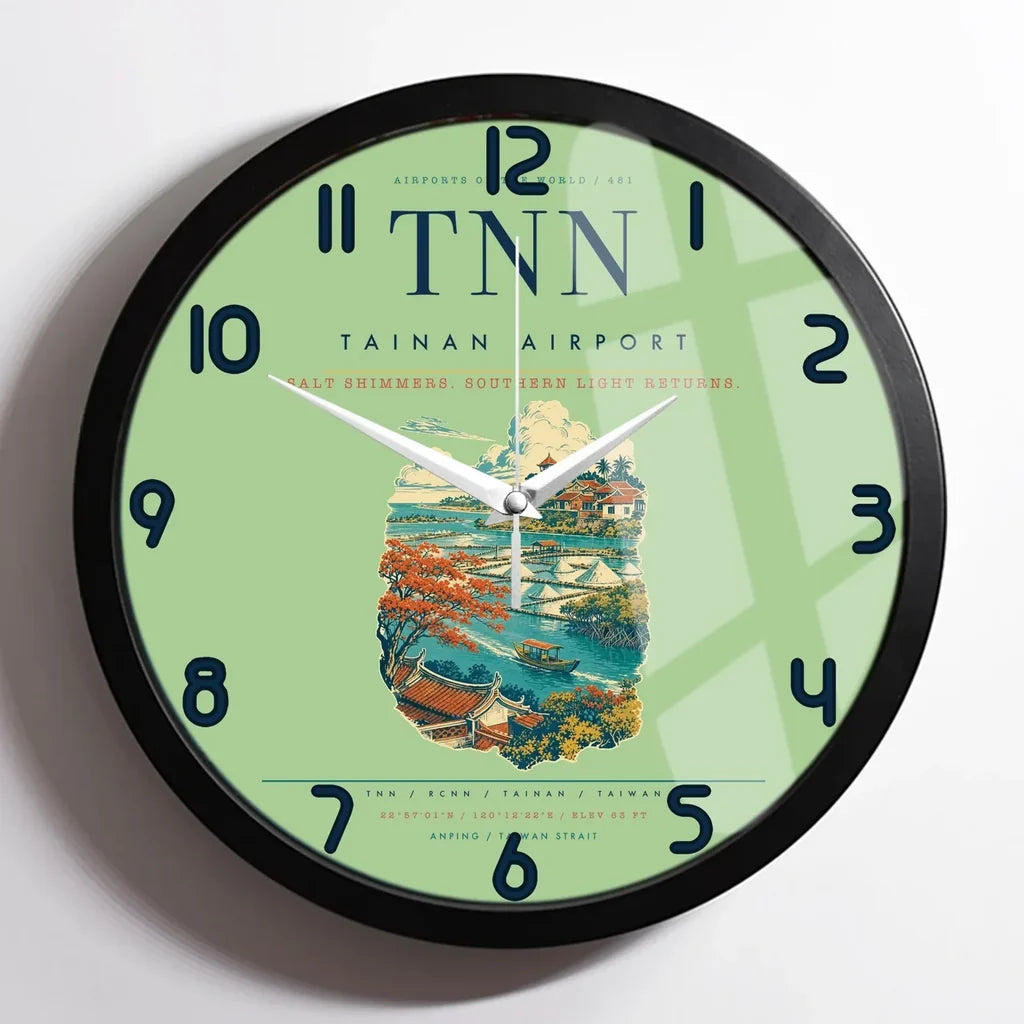 Tainan Airport (TNN) design on light green framed wall clock